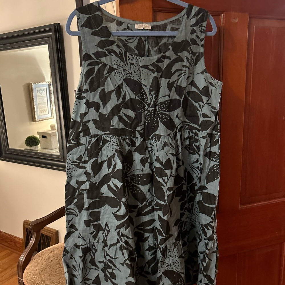 Bella Marie Blue and Black Floral Midi Dress